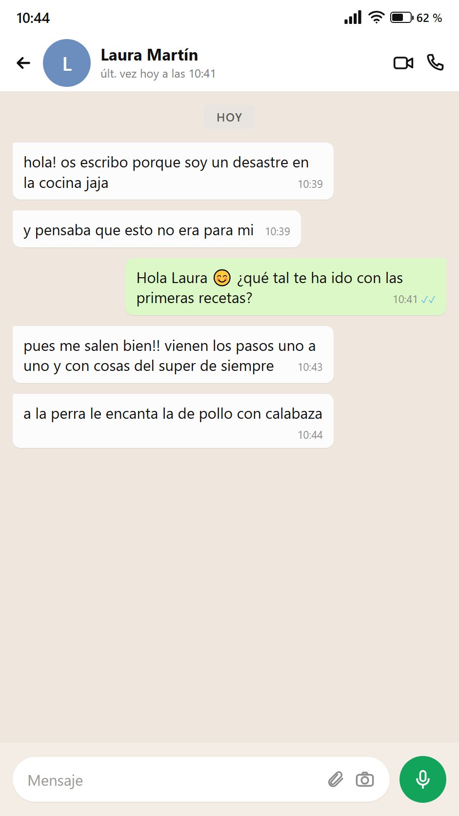 Mensaje de Laura: no sabía cocinar y le salen bien