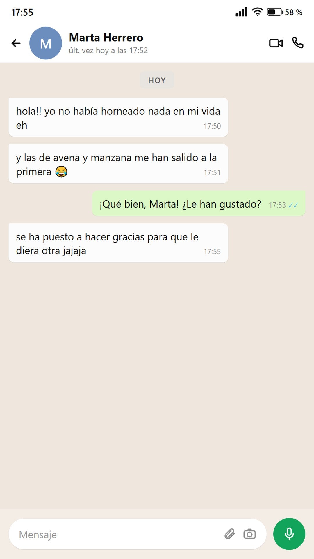 Mensaje de Marta: nunca había horneado y le salieron a la primera