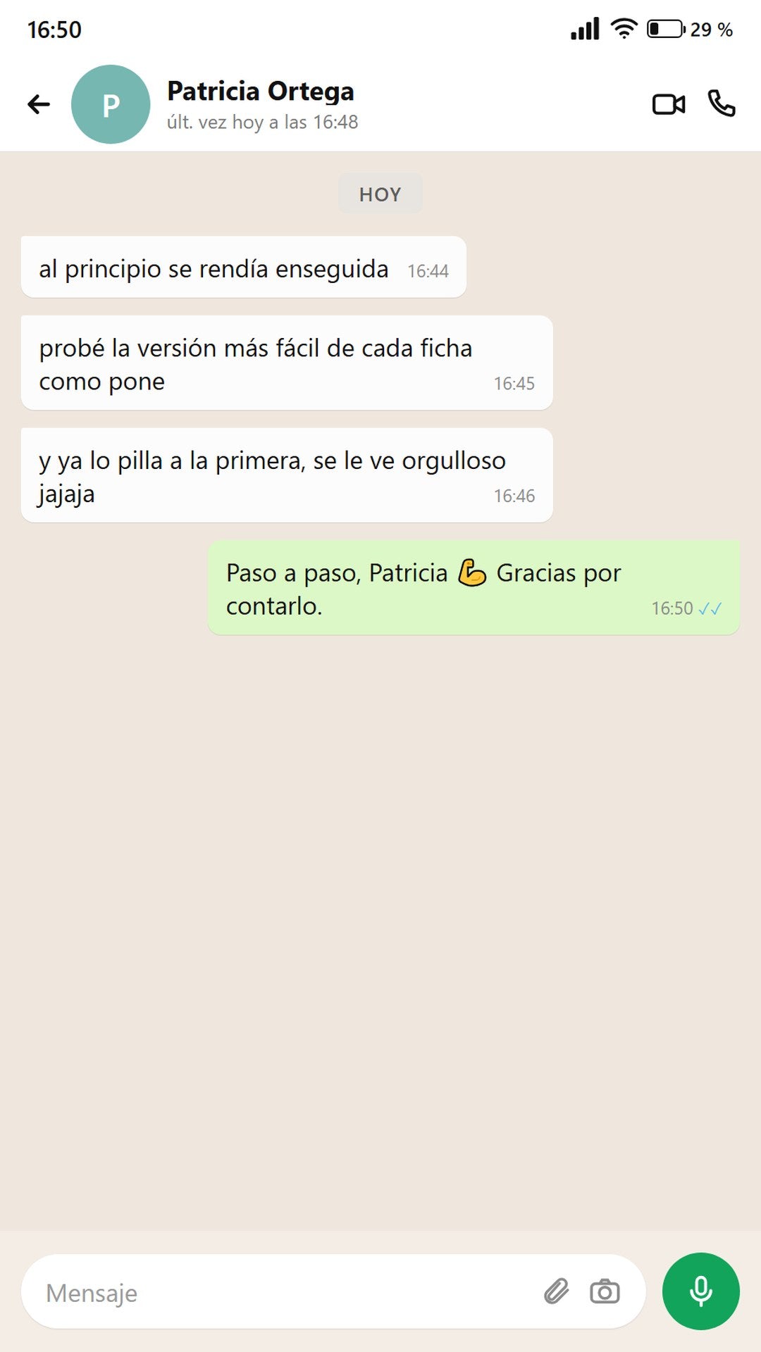 Mensaje de Patricia: empezó por la versión más fácil