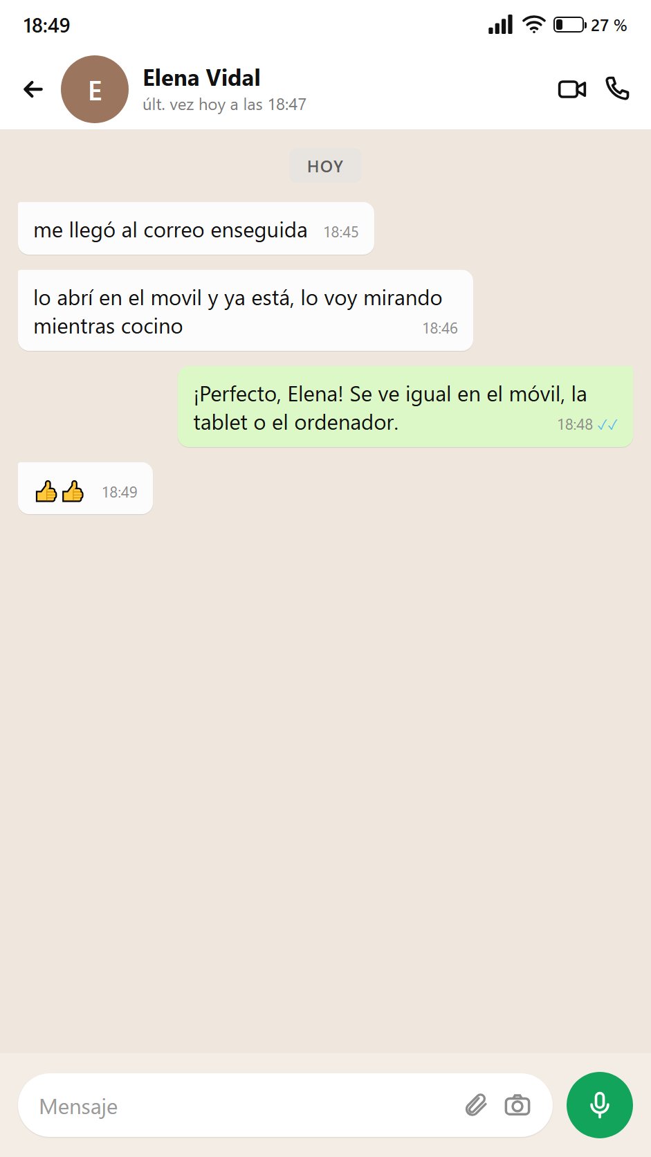 Mensaje de Elena: le llegó al correo enseguida