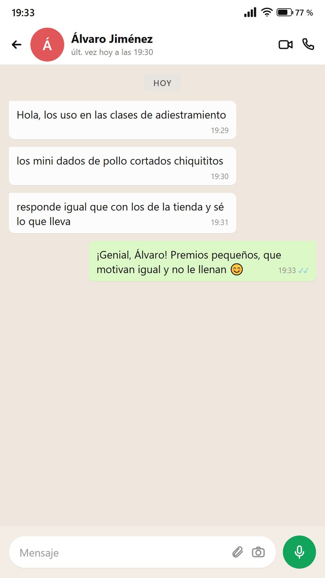 Mensaje de Álvaro: los usa en el adiestramiento