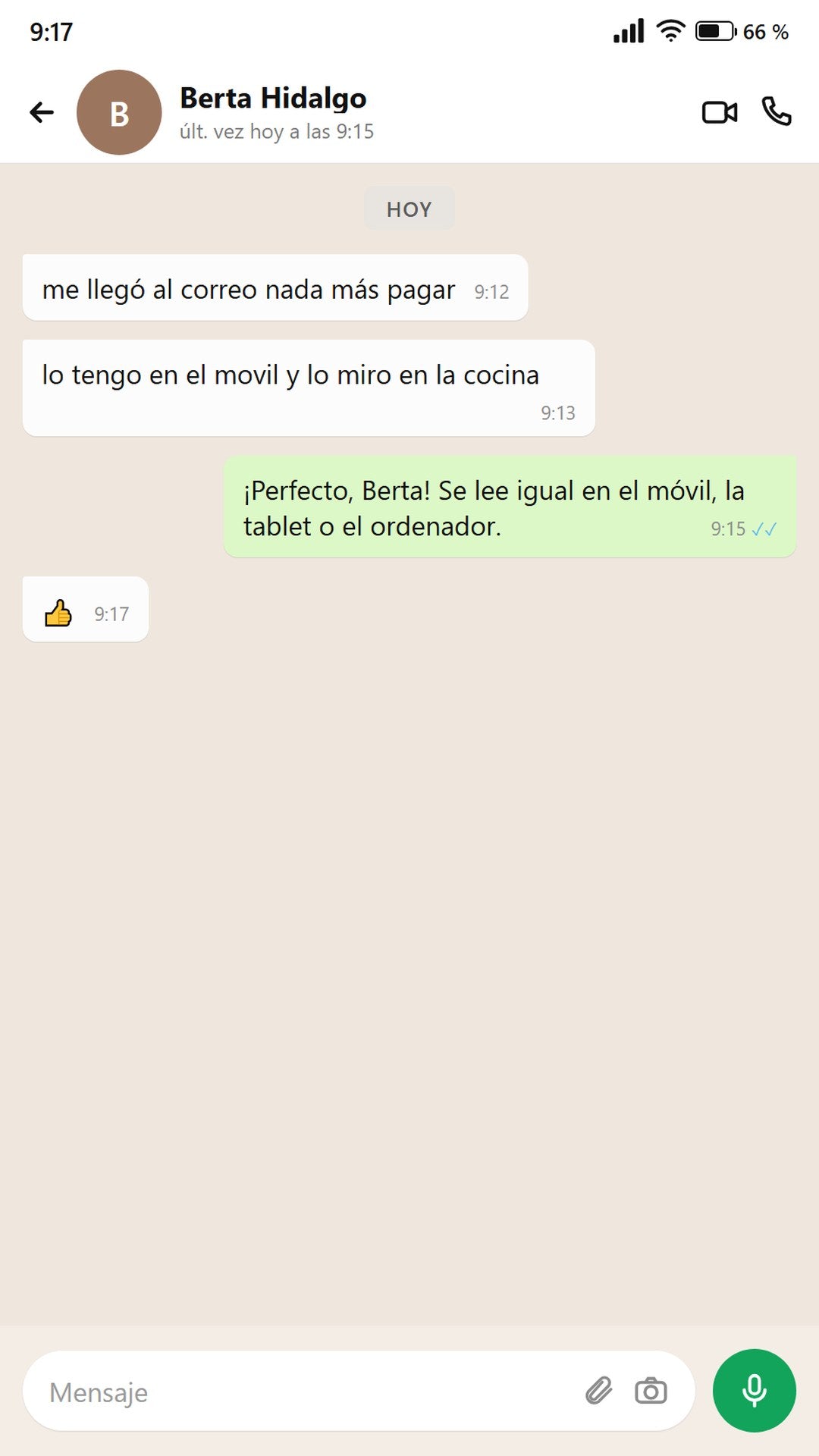 Mensaje de Berta: le llegó al correo enseguida