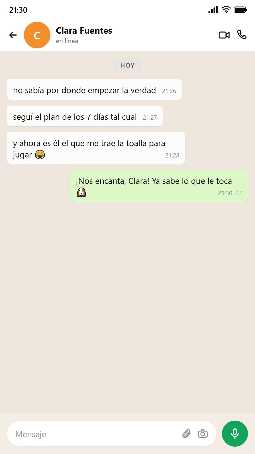 Mensaje de Clara: siguió el plan de los 7 días