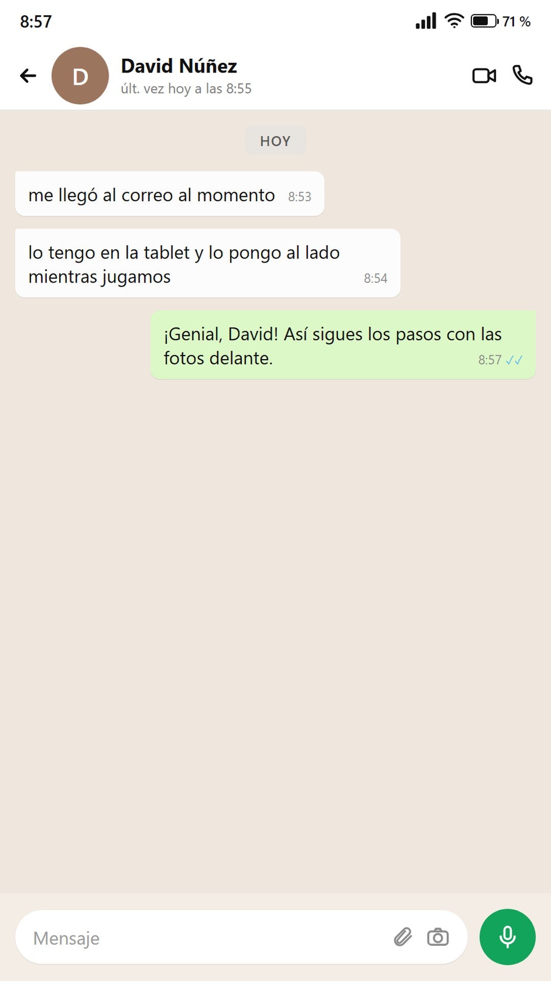 Mensaje de David: le llegó al correo al momento
